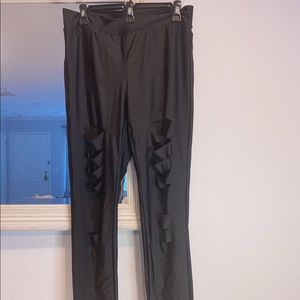 Shein black distressed workout capris